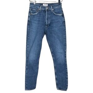 Agolde NIco Slim Jeans Women's 24 Button Fly High Rise Ankle Stretch Denim Blue